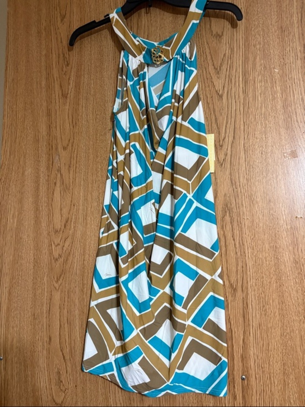Trina Turk Teal, White & Brown Geometric Halter Swim Cover